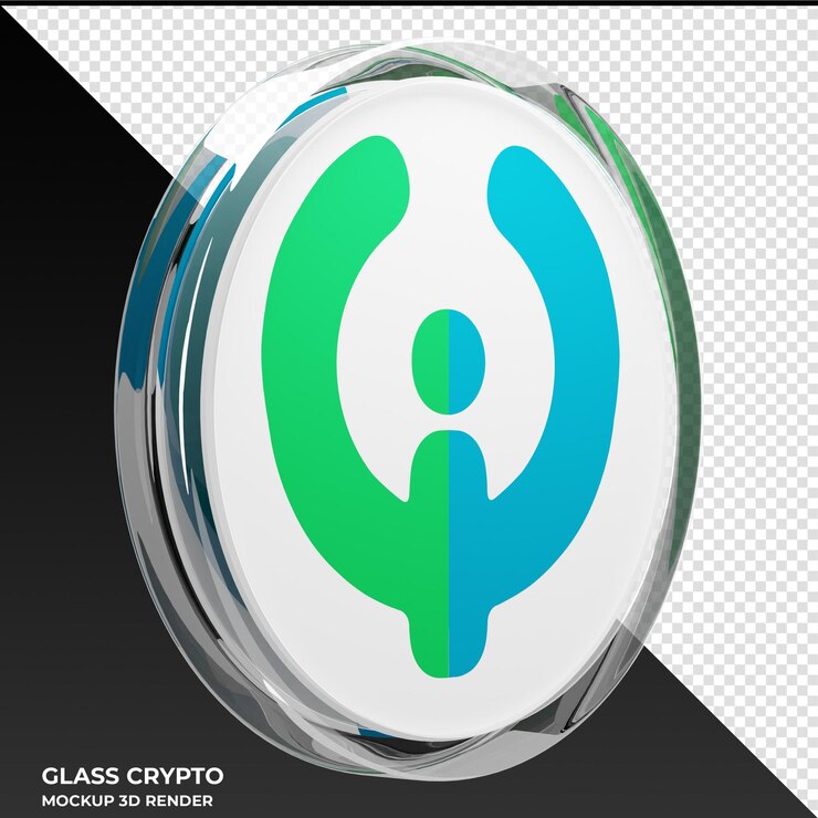 PSD toko token tko vidro criptomoeda ilustração 3d
