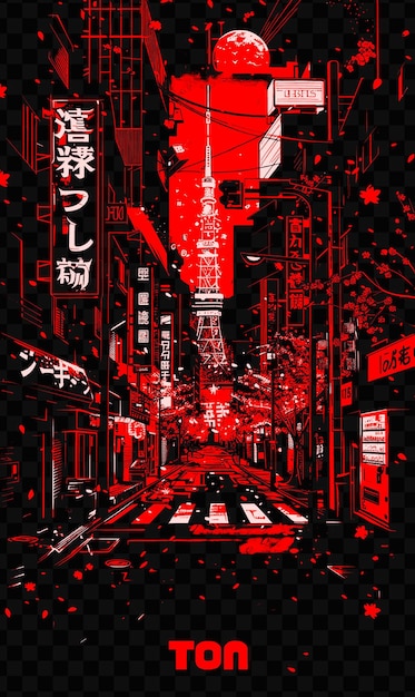 PSD tokyo avec une scène de rue futuriste et des lumières au néon shibuya c psd t-shirt vectoriel tatouage encre scape art