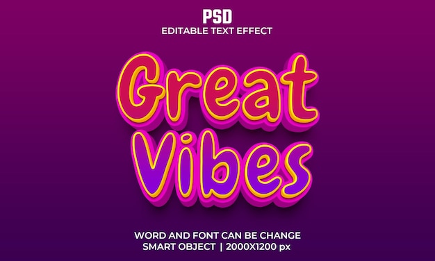 Tolle vibes 3d bearbeitbarer texteffekt premium psd mit hintergrund