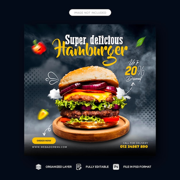 Tolles Burger- und Speise-Menü Social-Media-Banner-Vorlage