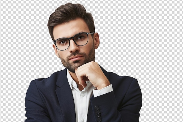 Toma un primer plano de un hombre de negocios con gafas en un fondo blanco aislado
