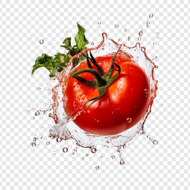 un tomate con agua salpicando en el aire con las burbujas