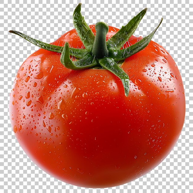 PSD une tomate est sur une surface transparente avec des gouttes d'eau dessus