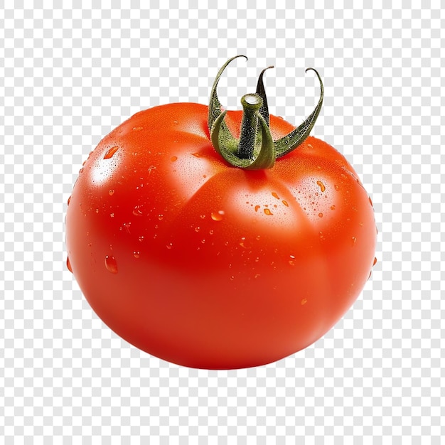 un tomate con gotas de agua en él y una gota de agua