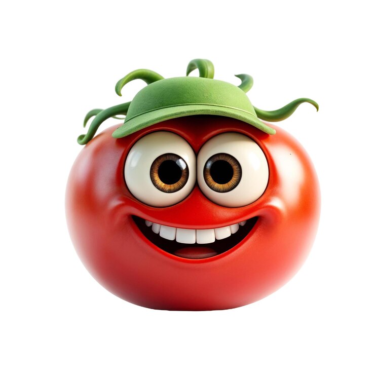 PSD un tomate con una hoja verde en él que dice tomate