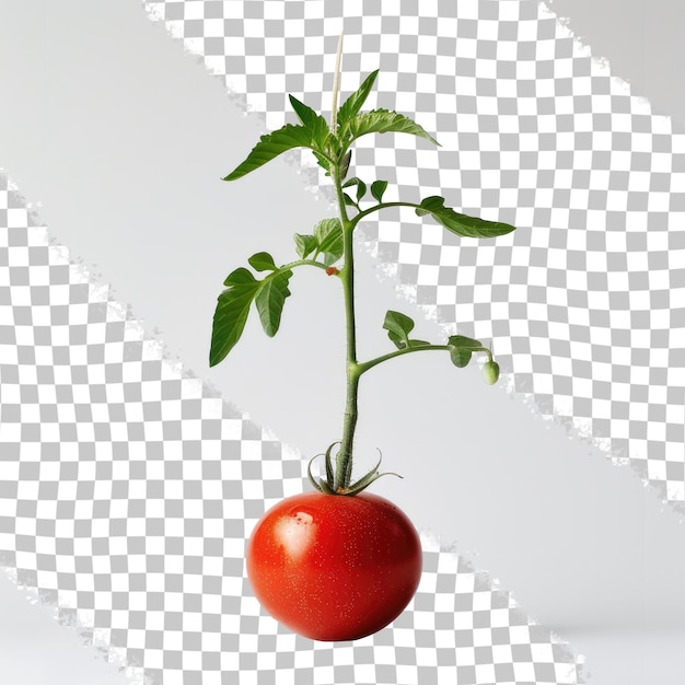 PSD une tomate pousse sur un fond blanc avec une tomate rouge dessus