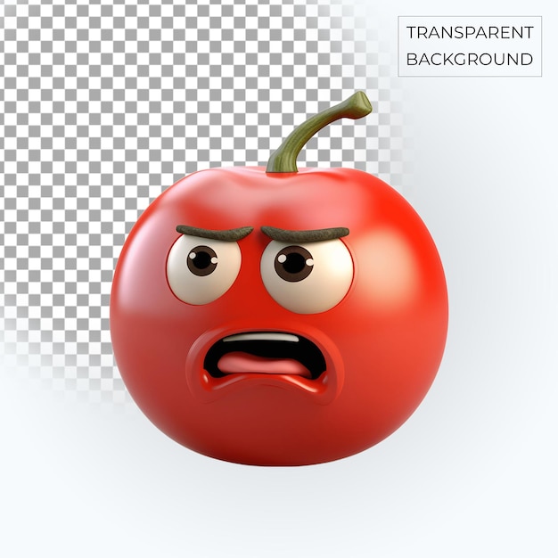 Tomate rojo 3d emoji triste fondo transparente psd gratuito