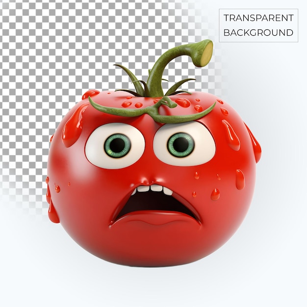 PSD tomate rouge 3d emoji triste à fond transparent psd gratuit
