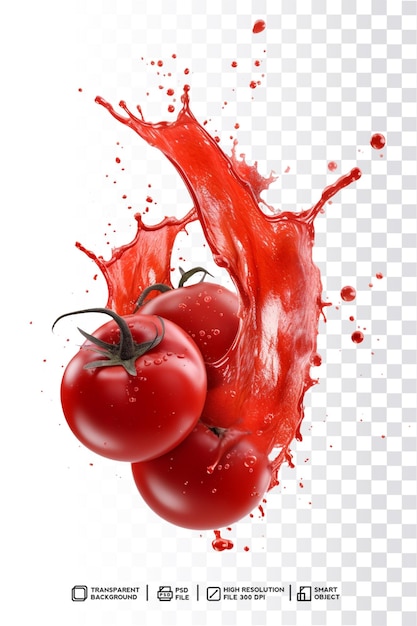 Tomatensaft mit einem Spritzer Flüssigkeit auf transparentem Hintergrund