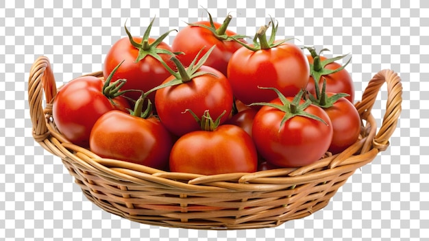 PSD tomates en una canasta aislados sobre un fondo transparente