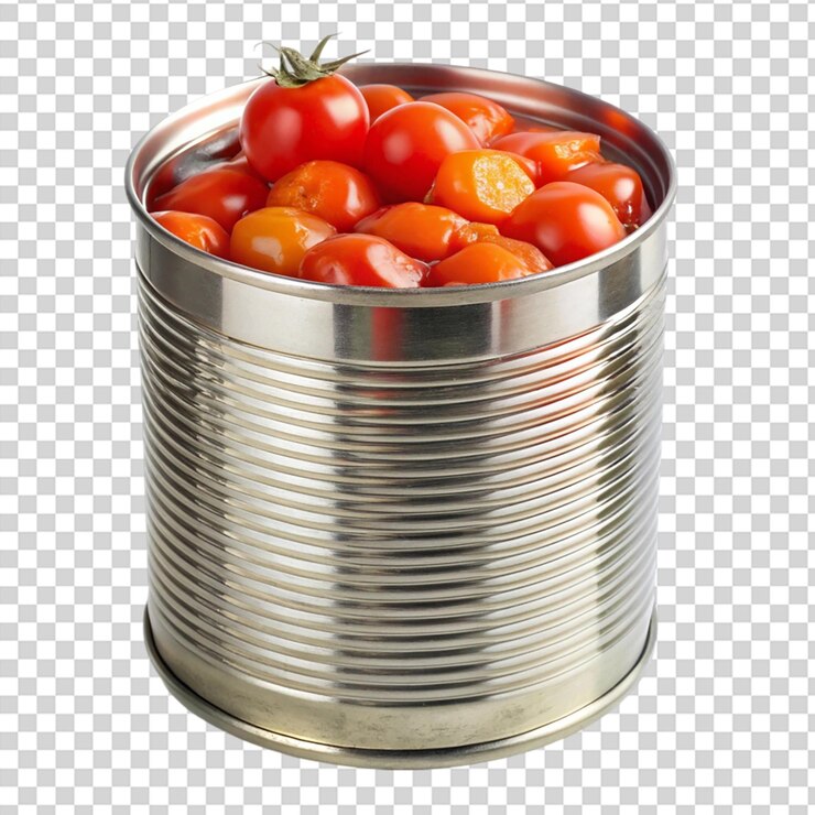 PSD tomates en conserva crudos orgánicos cortados en trozos aislados sobre un fondo transparente