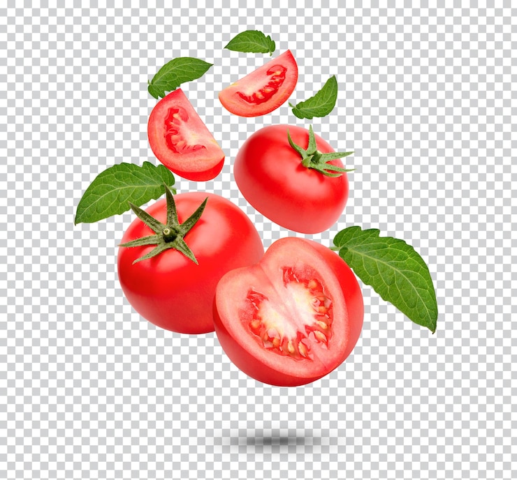 PSD tomates frescos con hojas aisladas