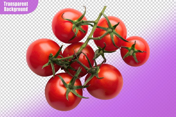 PSD tomates maduros y jugosos aislados sobre un fondo transparente