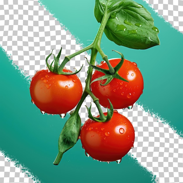 PSD tomates rojos frescos con gotas de agua aisladas sobre un fondo transparente