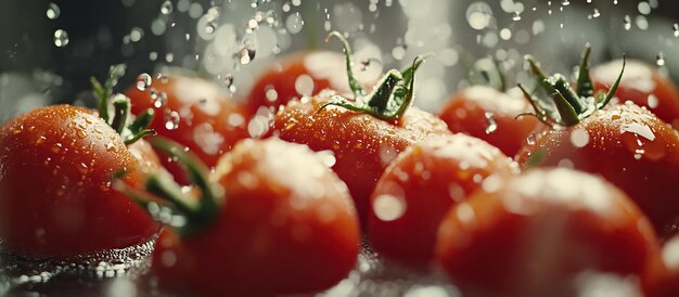 Tomates rojos frescos con gotas de agua
