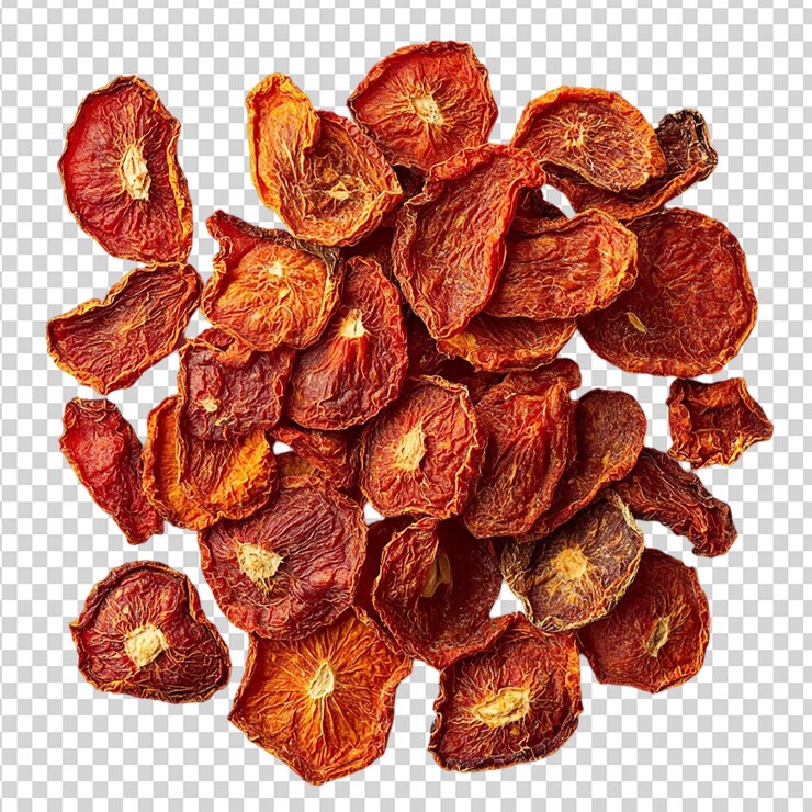 PSD tomates secos al sol aislados en un fondo transparente