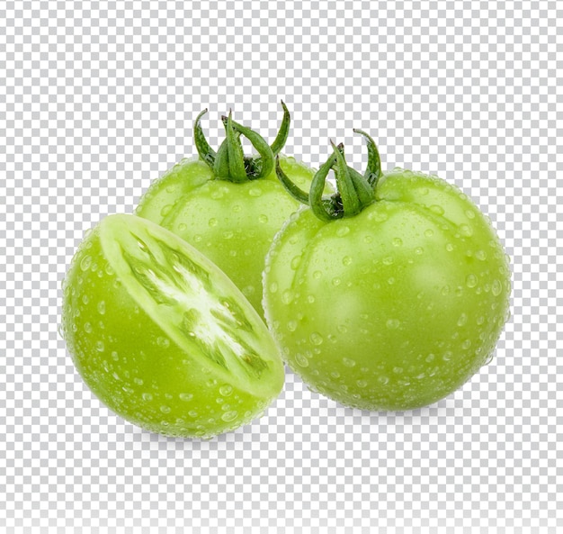 Tomates verdes frescos con gotas de agua aisladas psd premium