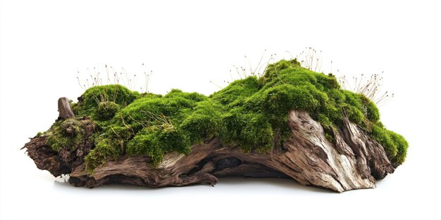 Tomo de árbol cubierto de musgo aislado en un fondo transparente aislado Colores verdes y marrones grueso