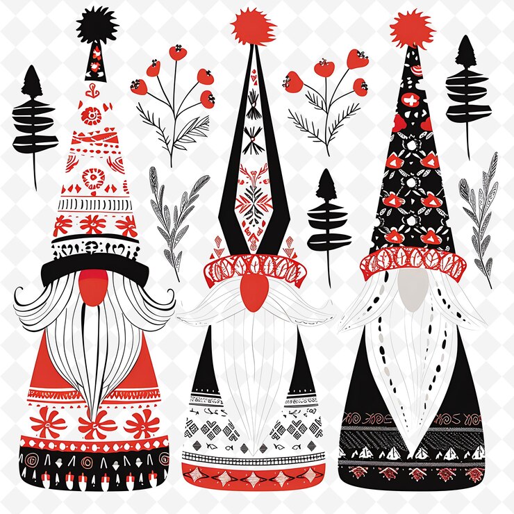 PSD tomte escandinavo con patrones folclóricos tradicionales borderline png diseños únicos de motivos estilizados