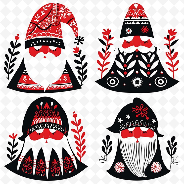 PSD tomte escandinavo con patrones folclóricos tradicionales borderline png diseños únicos de motivos estilizados
