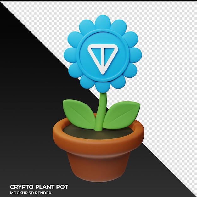 PSD toncoin ton krypto-pflanzenpot 3d-illustration