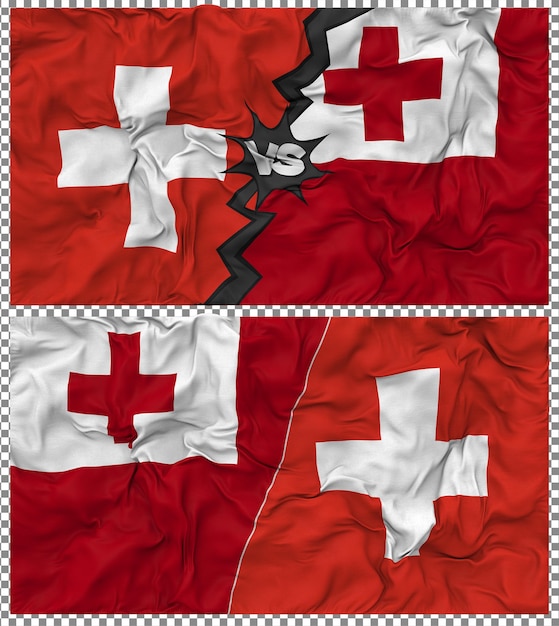 Tonga contre la Suisse Half Combined Flag Cloth Bump Texture Rendering 3D Il s'agit d'une combinaison de drapeaux à moitié combinés.