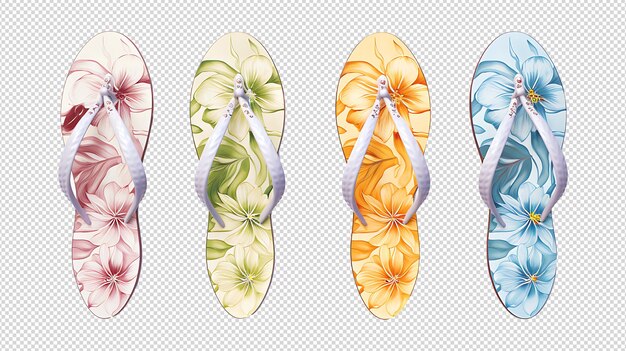 PSD des tongs floraux en aquarelle sur fond transparent