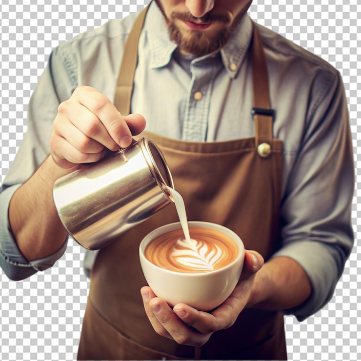 PSD tono vintage di barista versare latte al latte su uno sfondo trasparente