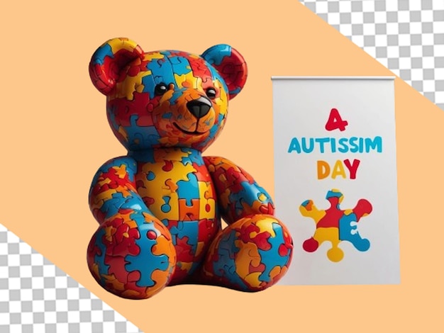 PSD tons de arco-íris de apoio brinquedo de urso colorido para o dia do autismo png