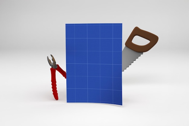 Tools Interacting with Blueprint Saw Pliers and Construction Theme