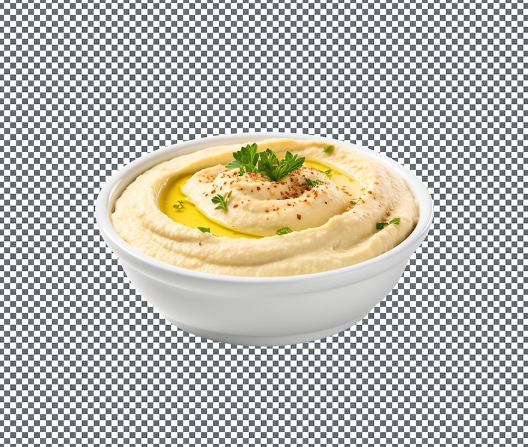 PSD toothsome hummus in ciotola isolato su uno sfondo trasparente