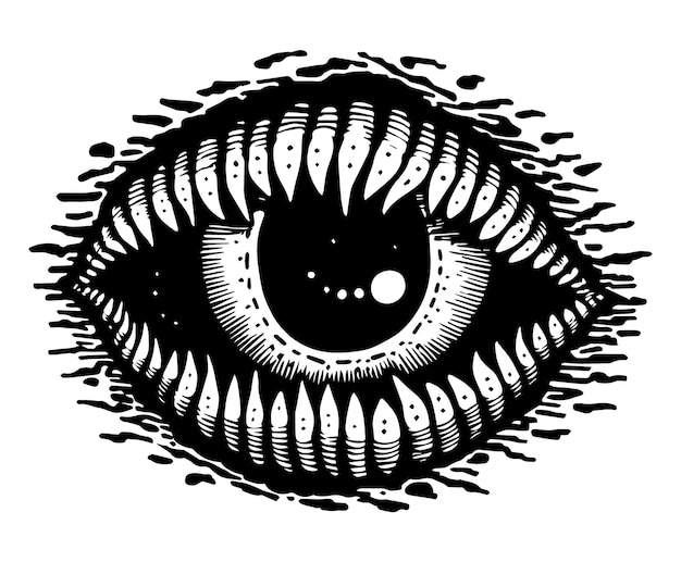 PSD toothy eye fangs spikes macabre style tattoo stamp