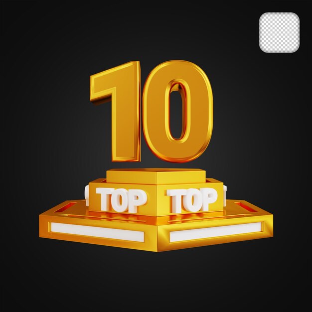 PSD top 10 des récompenses du gagnant d'or illustration 3d