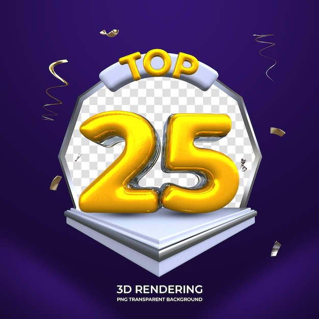 PSD top 25 prêmio renderização 3d isolado fundo transparente