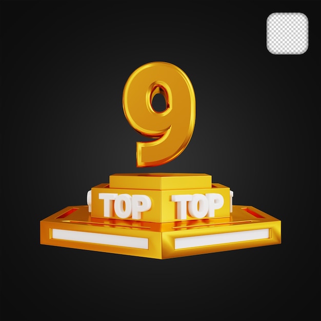 Top 9 Golden Winner Award Logro ilustración 3d