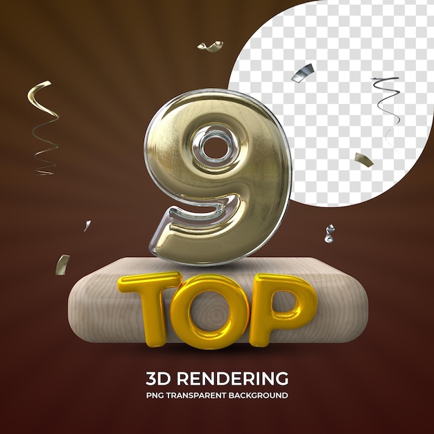 PSD top 9 prêmio renderização 3d isolado fundo transparente