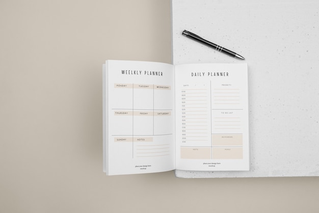 Top-Ansicht auf dem Planer-Mockup-Design