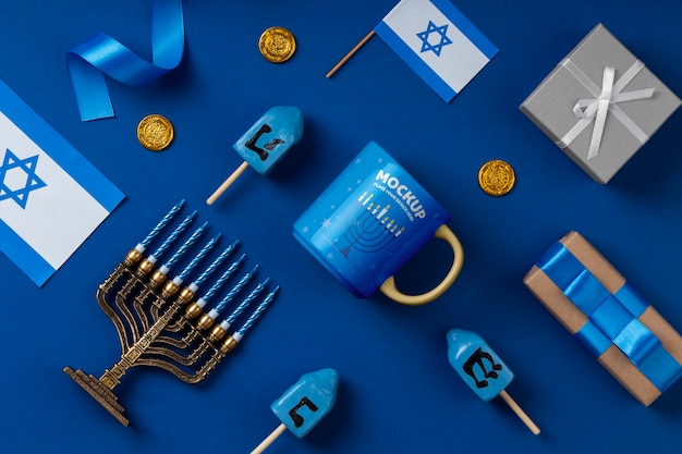 PSD top-ansicht auf hanukkah-merchandising