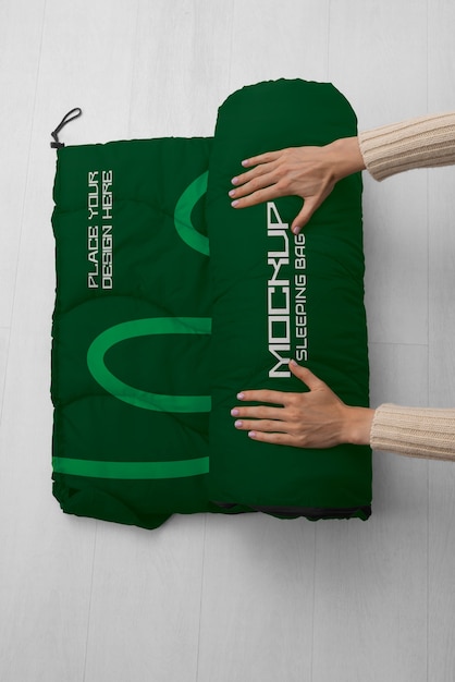 Top-ansicht auf schlafsack-mockup