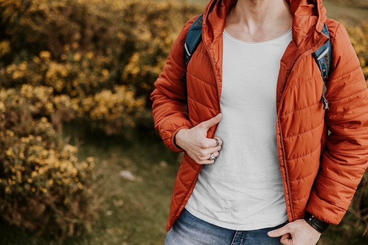 PSD top mockup in puffer jacket men39s outdoor outfits psd