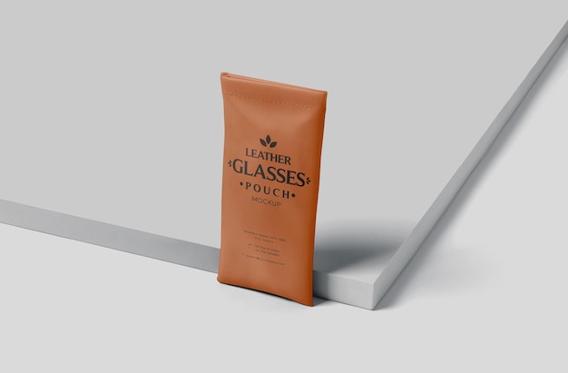 PSD top squeeze ledermaterial brille pouch mockup