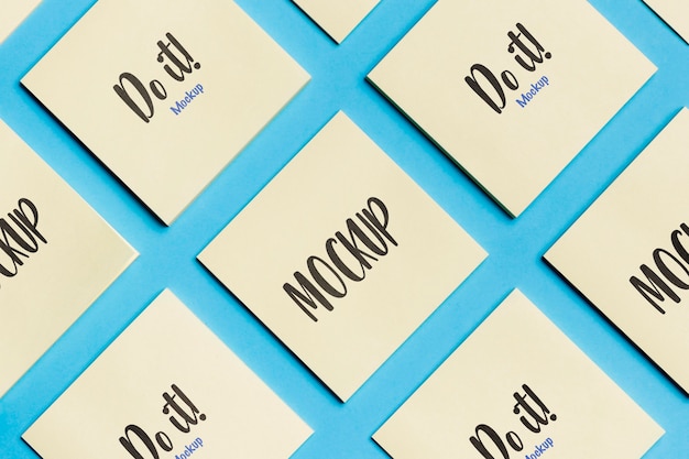 Top view assortment of sticky notes with mock-up