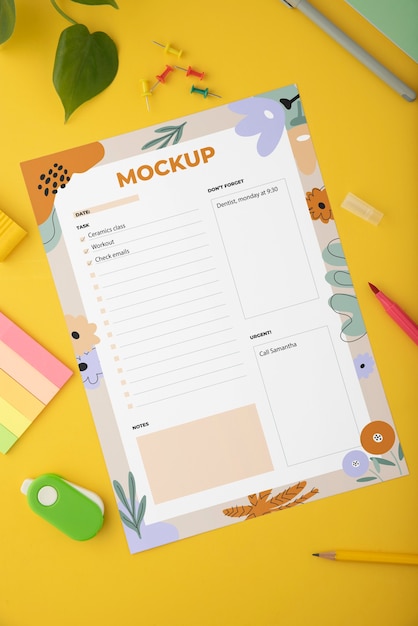 Top-View auf einem Teenager-Schreibzeug-Mockup