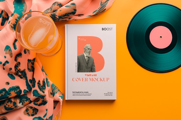 Top-View auf einem Vintage-Magazin-Mockup