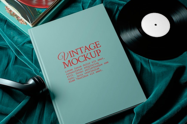 PSD top-view auf einem vintage-magazin-mockup