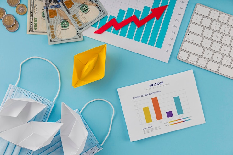 PSD top view business concept with elements