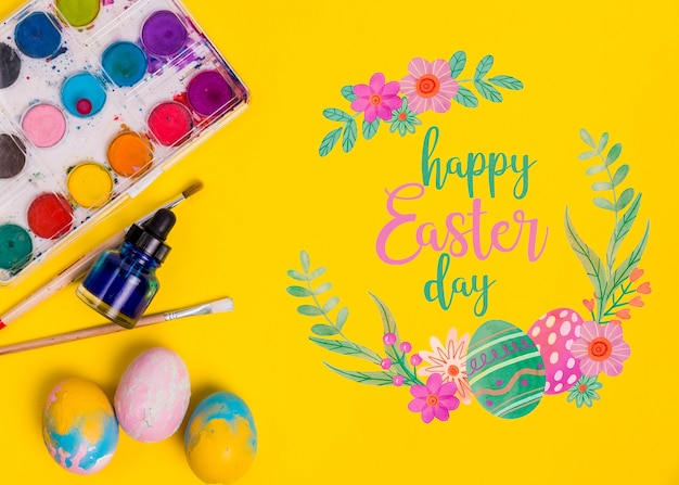Top view composizione di Pasqua con copyspace