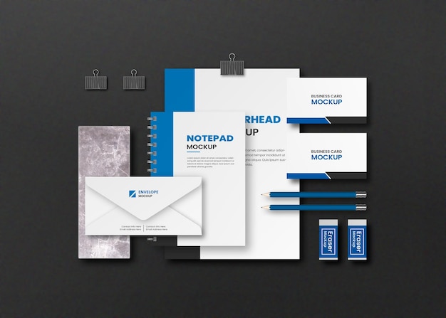 Top view corporate business briefpapier mockup design