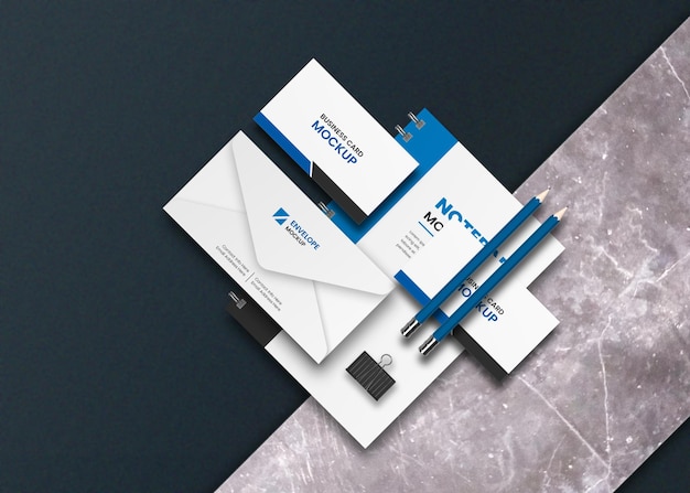 Top view corporate business briefpapier mockup design