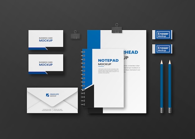 Top View design mockup di cancelleria aziendale